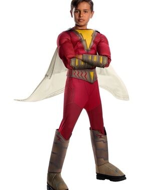 Red and Gold Lightning Superhero Kids Costume with Cape XL